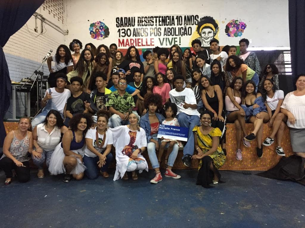 Sarau resistência apresentação sobre Marielle Franco, em 2018